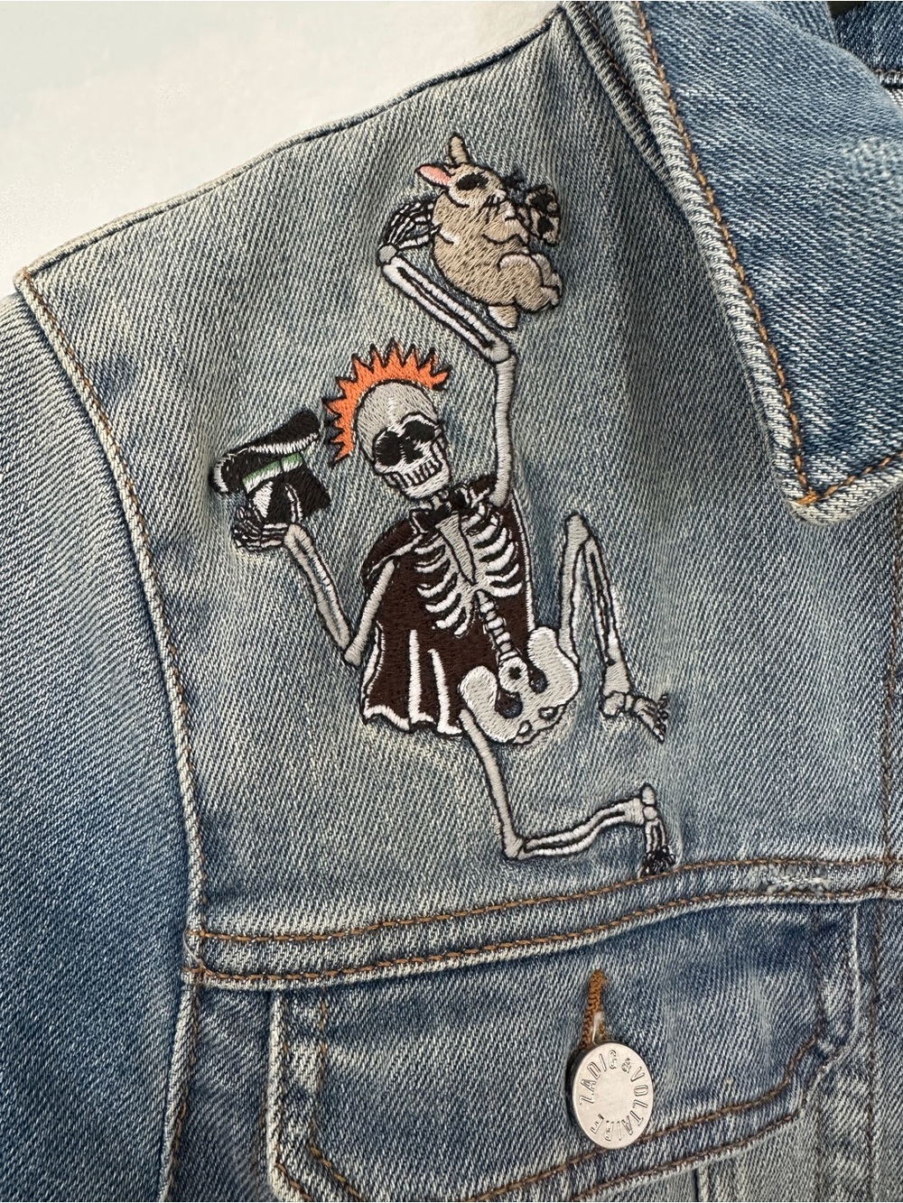 Zadig & Voltaire Light Wash Denim Embroidered Jacket with Animal Floral Skeleton - Picture 3 of 11